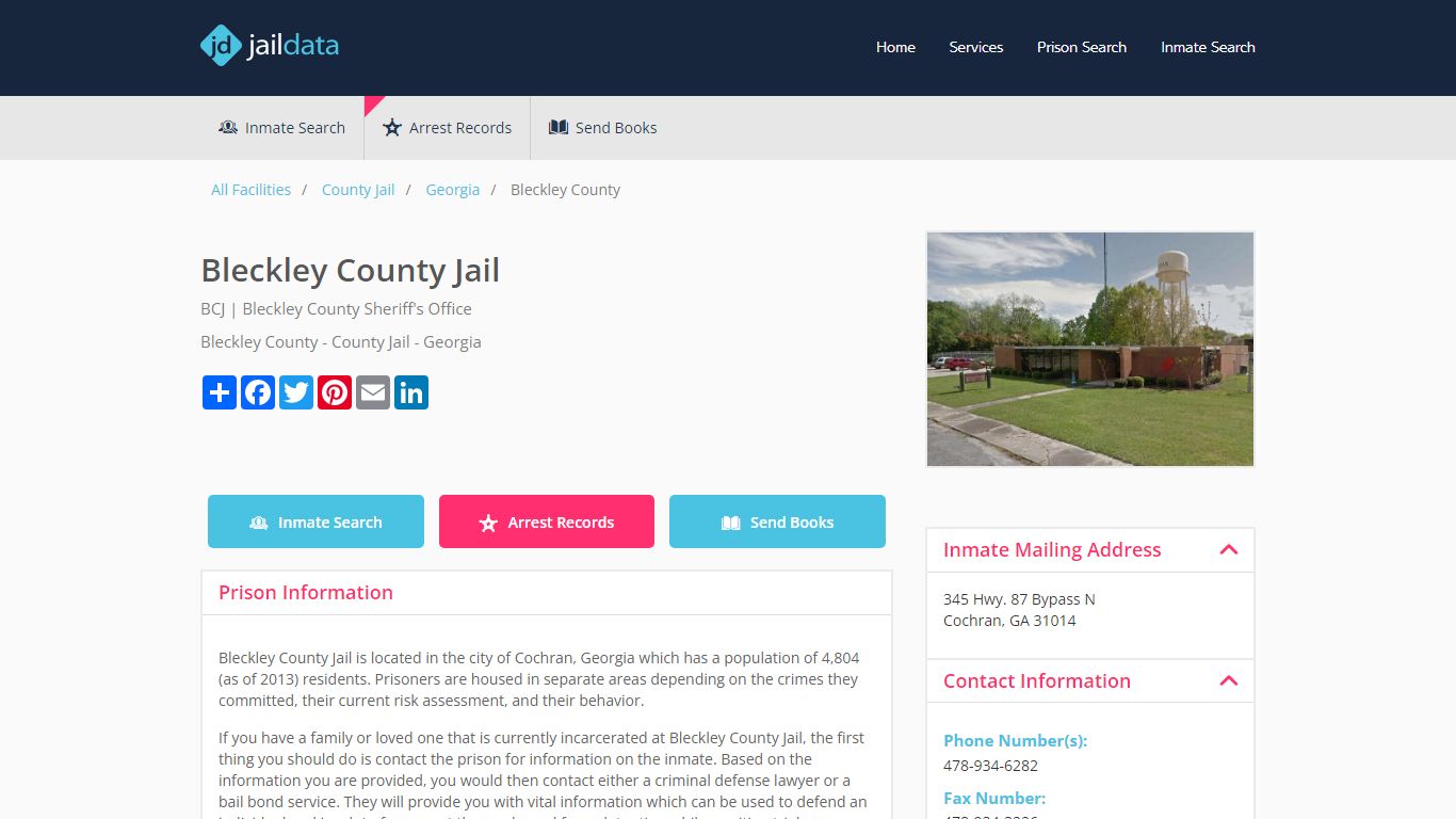 Bleckley County Jail Inmate Search and Prisoner Info - Cochran, GA