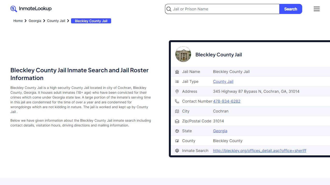 Bleckley County Jail Inmate Search - Cochran Georgia - Inmate Lookup